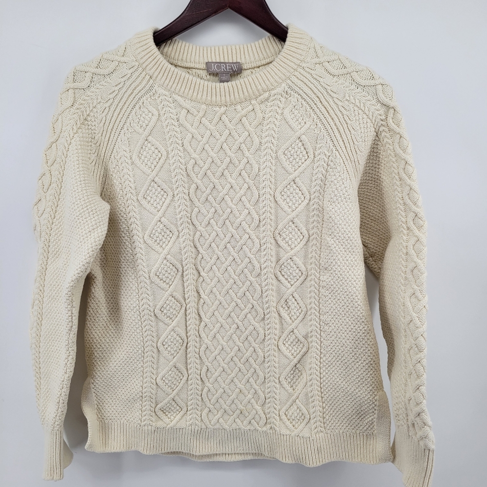 J. Crew Cotton Ivory Cable Knit Sweater Size Small